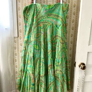 Ralph Lauren Green and Orange Paisley Maxi Skirt